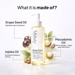 Miduty Deep Pore Cleansing Oil bottle highlighting ingredients-main