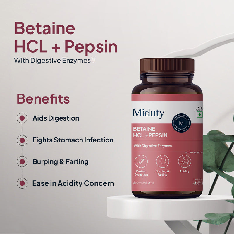 Betaine HCL + Pepsin | Gas, Acidity, Bloating Refief Solution