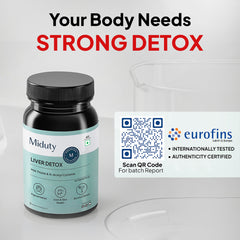 Miduty Best Liver Detox Supplement with EUROFINS QRCode highlighting product is tested and certified-main