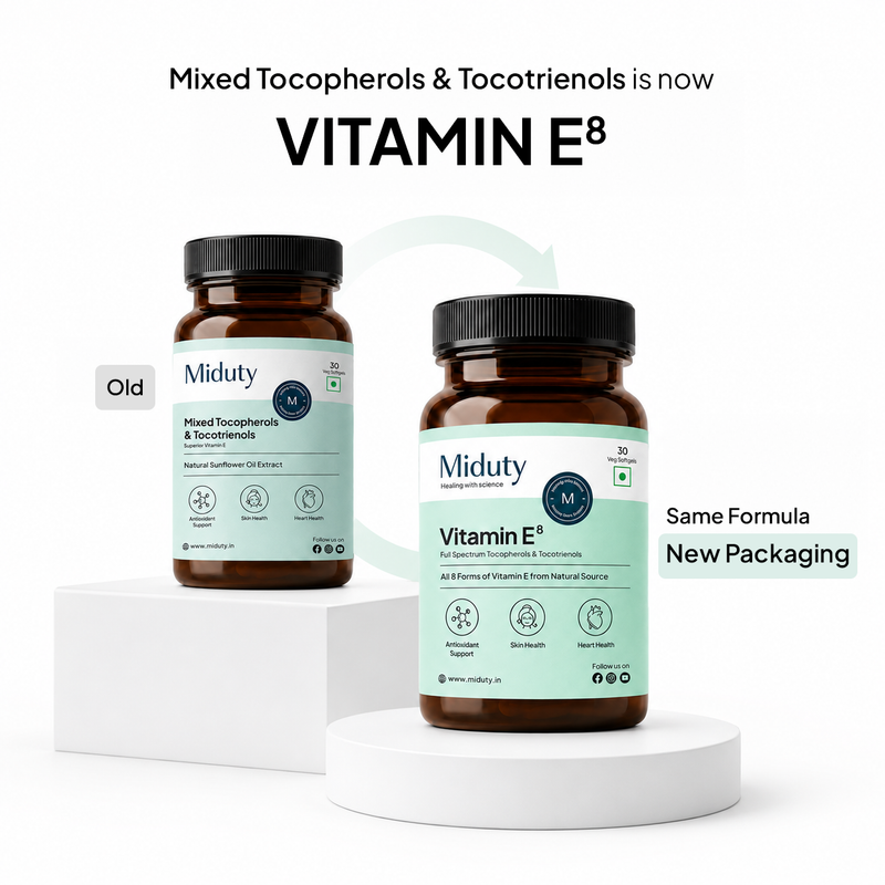 Miduty Vitamin E full Spectrum packaging old vs new