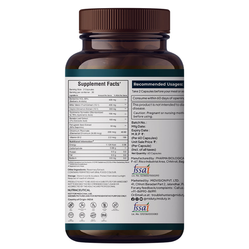Berberine HCL 98% | Blood Sugar Control Supplement