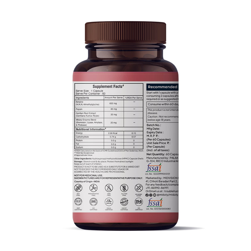 Betaine HCL + Pepsin | Gas, Acidity, Bloating Refief Solution