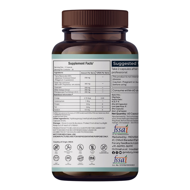 Smart Aging | Trans-Resveratrol 99% | Antioxidant Supplement for Skin