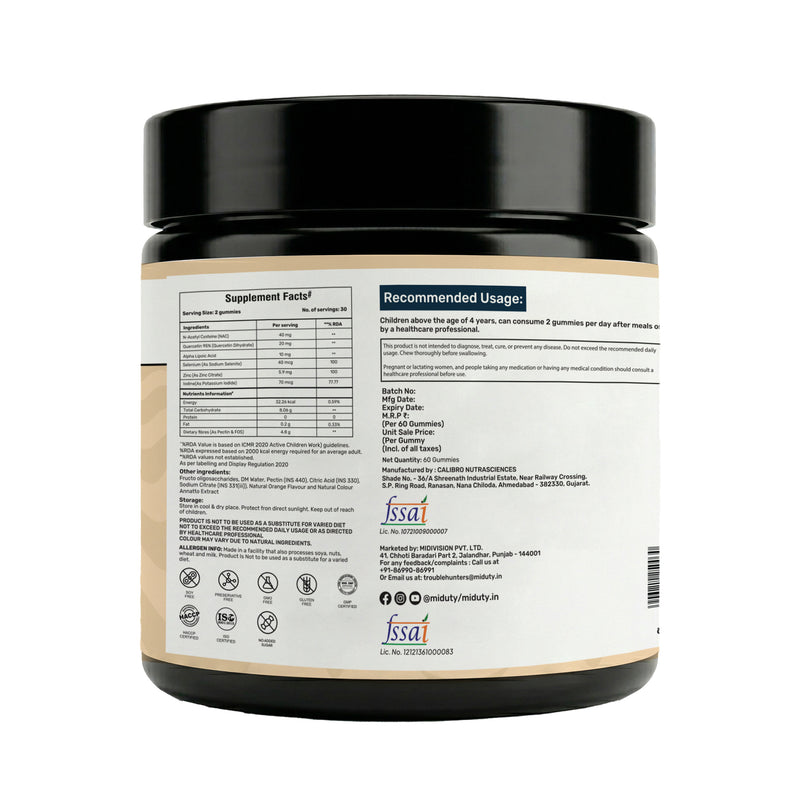 Miduty Kids Detox Gummies Supplement Jar Back Side