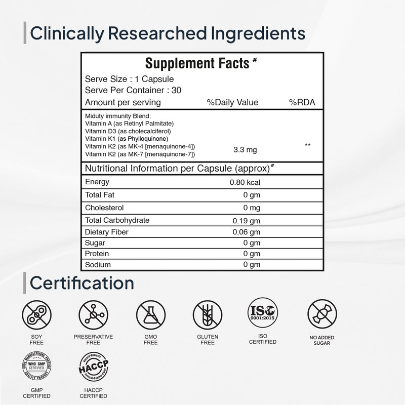 Vitamin ADK | 5000 IU | Vitamin A, K1, K2 & D3 Capsules