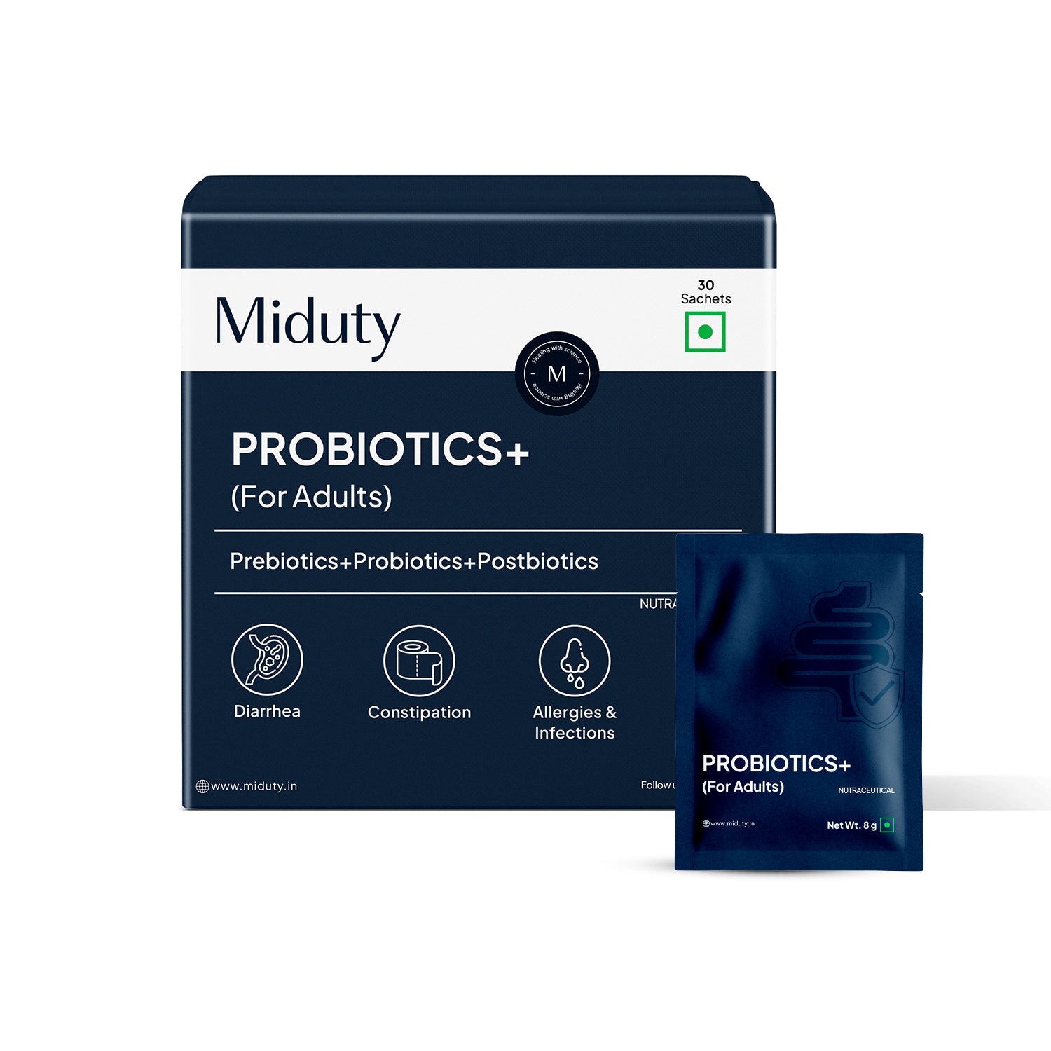 Miduty Best Pre, Pro and Postbiotics Powder for Adults | 30 Sachets - Miduty