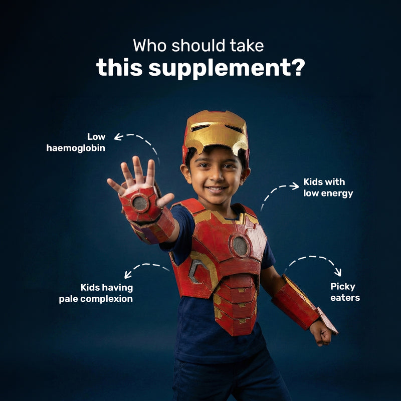 Showing who should take Miduty Kids Oral Strip. Kids with Low Haemoglobin, low energy, pale complexion, picky eaters.